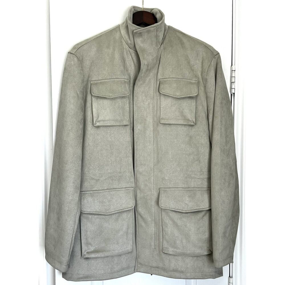 Robert Graham Cargo Field Jacket Mens Sz L Large Coat NICKEL GREEN Vegan Suede